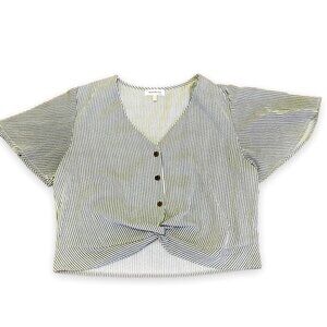 Monteau Los‎ Angeles Striped Flutter Sleeve Boxy Twist Front Crop Top. Size XL